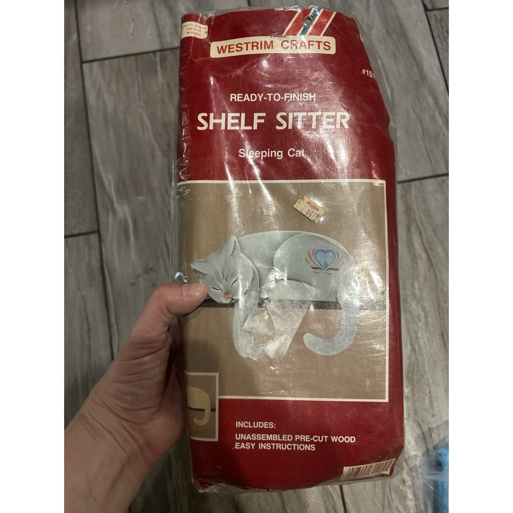 VTG Westrim Crafts Ready To Finish Wood Shelf Sitter Sleeping Cat Kit